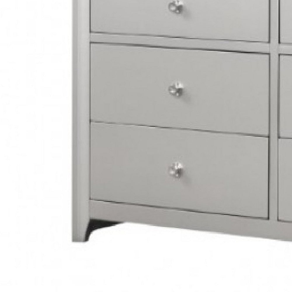 Broy Wide Dresser | 6 Drawers w Crystal Knobs | Champagne Gray Wood BM339298