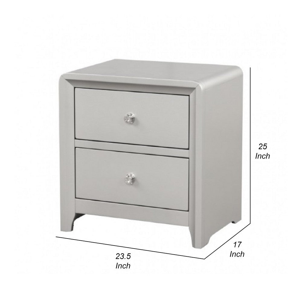 Broy Nightstand | 2 Drawers | Crystal Knobs | Champagne Gray Wood 25’’ BM339300