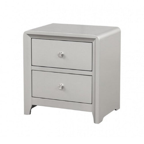 Broy Nightstand | 2 Drawers | Crystal Knobs | Champagne Gray Wood 25"