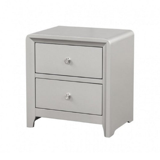 Broy Nightstand | 2 Drawers | Crystal Knobs | Champagne Gray Wood 25"