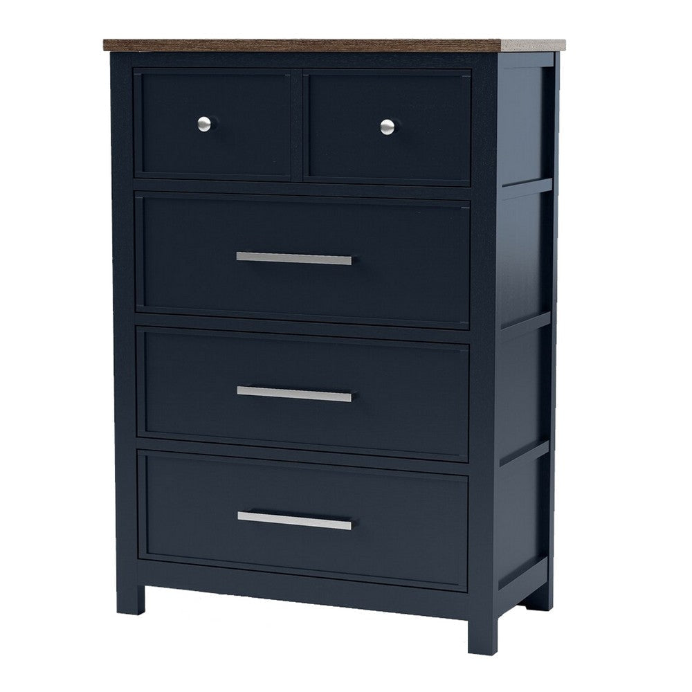 Tela Tall Dresser Chest | 5 Drawers | Metal Handles | Blue Solid Pinewood