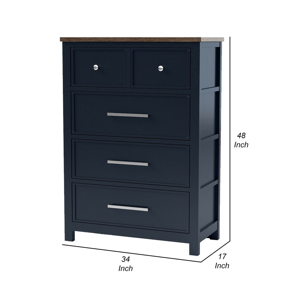Tela Tall Dresser Chest | 5 Drawers | Metal Handles | Blue Solid Pinewood BM339301