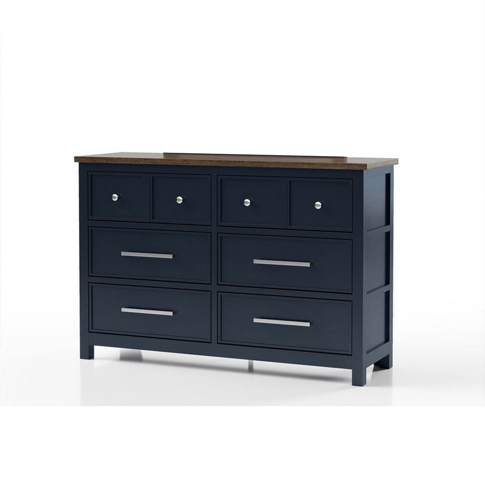 Tela Wide Dresser | 8 Drawers w Metal Handles | Blue Solid Pinewood BM339302