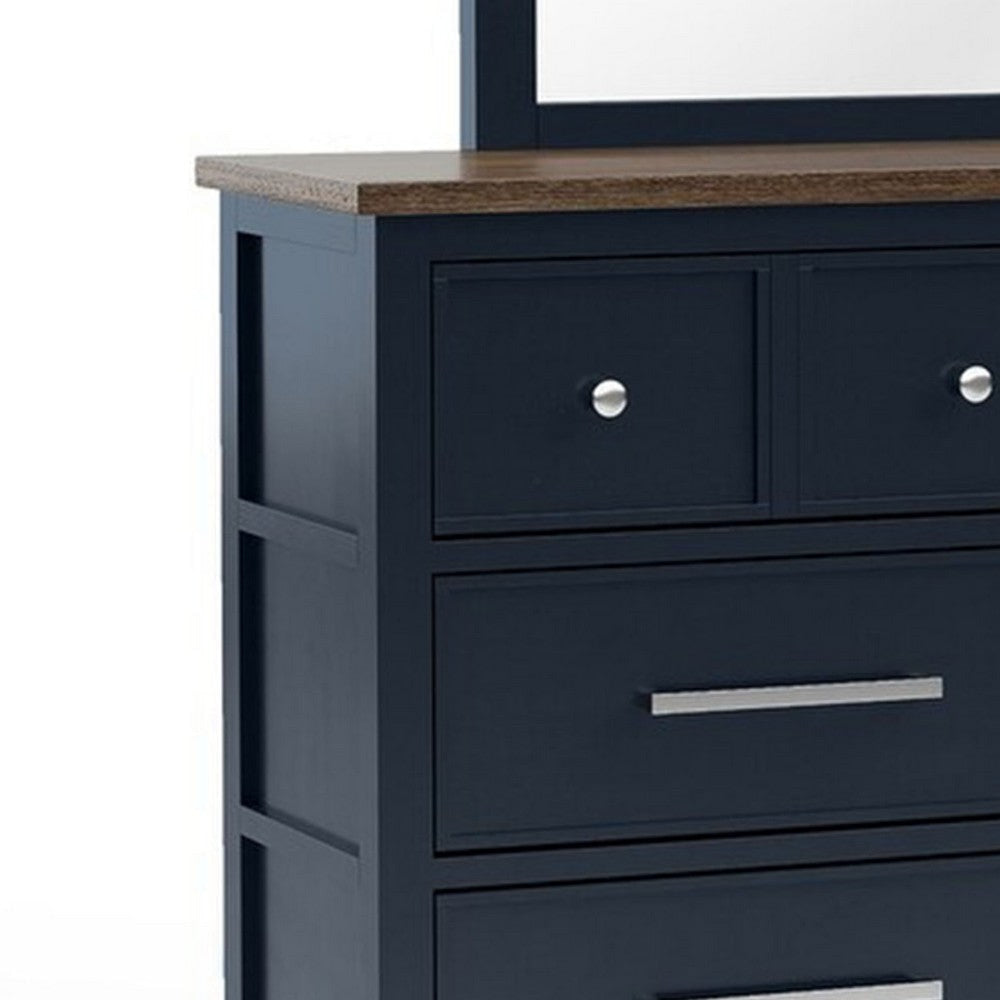 Tela Wide Dresser | 8 Drawers w Metal Handles | Blue Solid Pinewood BM339302