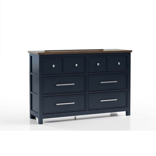 Tela Wide Dresser | 8 Drawers w Metal Handles | Blue Solid Pinewood