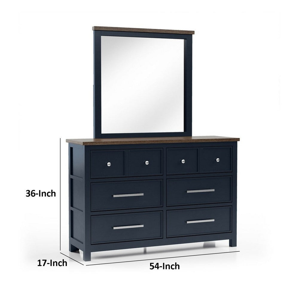 Tela Wide Dresser | 8 Drawers w Metal Handles | Blue Solid Pinewood BM339302