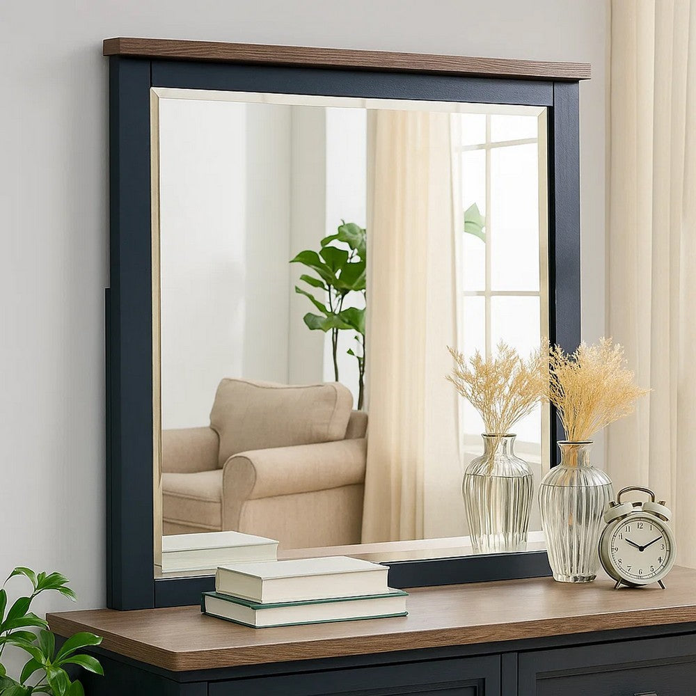 Tela 36’’ Dresser Mirror | Blue Pinewood Frame | Dark Brown Top BM339303