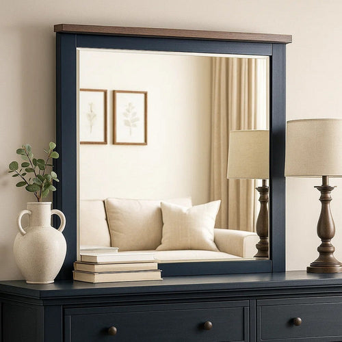 Tela 36’’ Dresser Mirror | Blue Pinewood Frame | Dark Brown Top BM339303