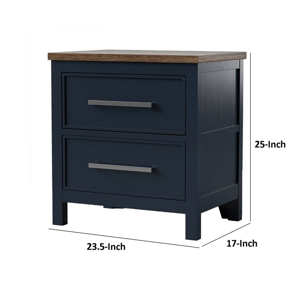 Tela Nightstand | 2 Drawers | Metal Handles | 25’’ Blue Solid Pinewood BM339304