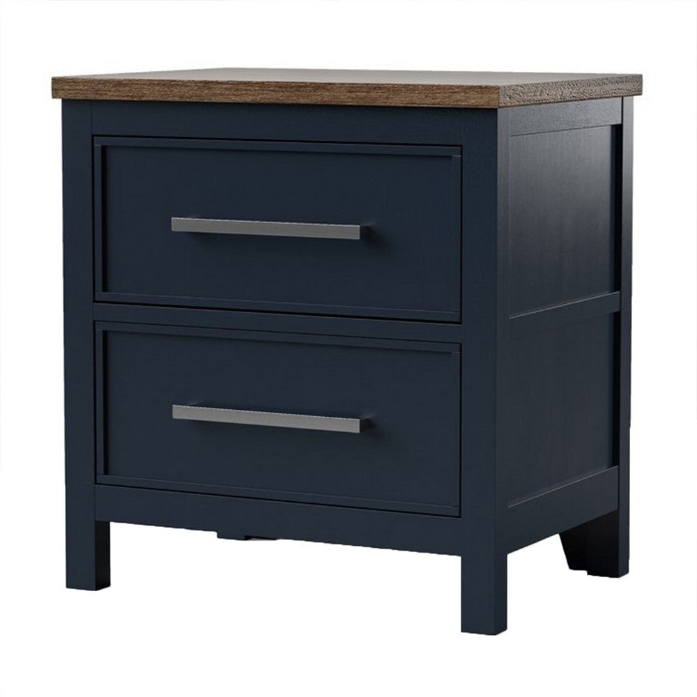 Tela Nightstand | 2 Drawers | Metal Handles | 25" Blue Solid Pinewood