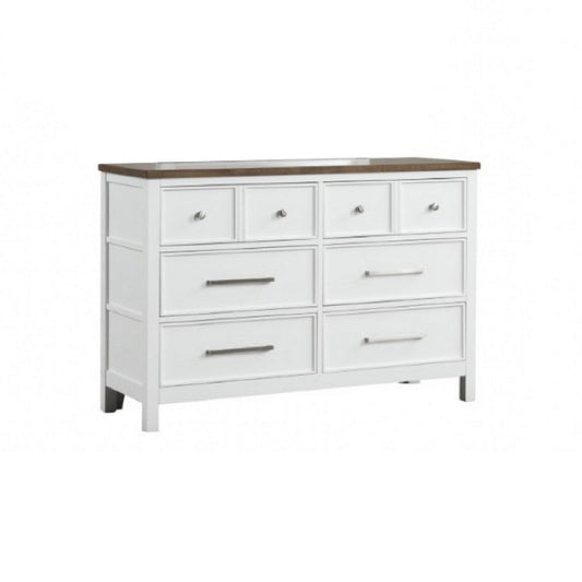 Tela Wide Dresser | 8 Drawers w Metal Handles | White Pinewood