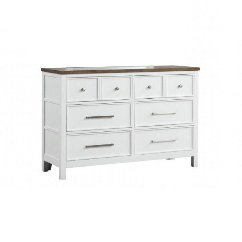 Tela Wide Dresser | 8 Drawers w Metal Handles | White Pinewood