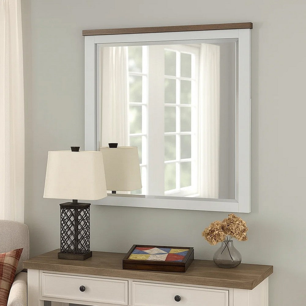Tela Dresser Mirror | White Pinewood Frame | Dark Brown Top | 36’’ BM339306