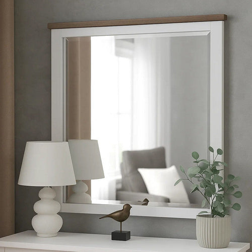 Tela Dresser Mirror | White Pinewood Frame | Dark Brown Top | 36’’ BM339306