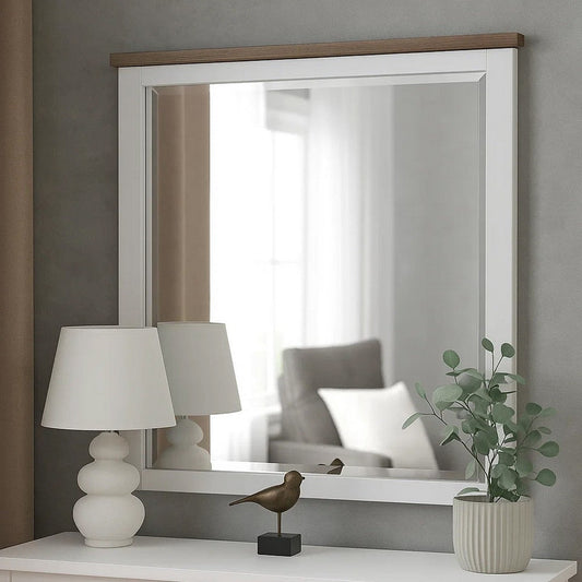 Tela Dresser Mirror | White Pinewood Frame | Dark Brown Top | 36’’ BM339306