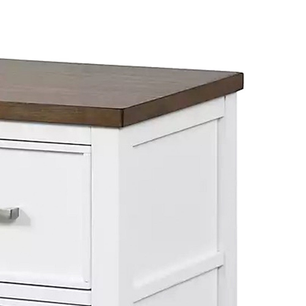 Tela Nightstand | 2 Drawers | Metal Handles | 25’’ | White Pinewood BM339307