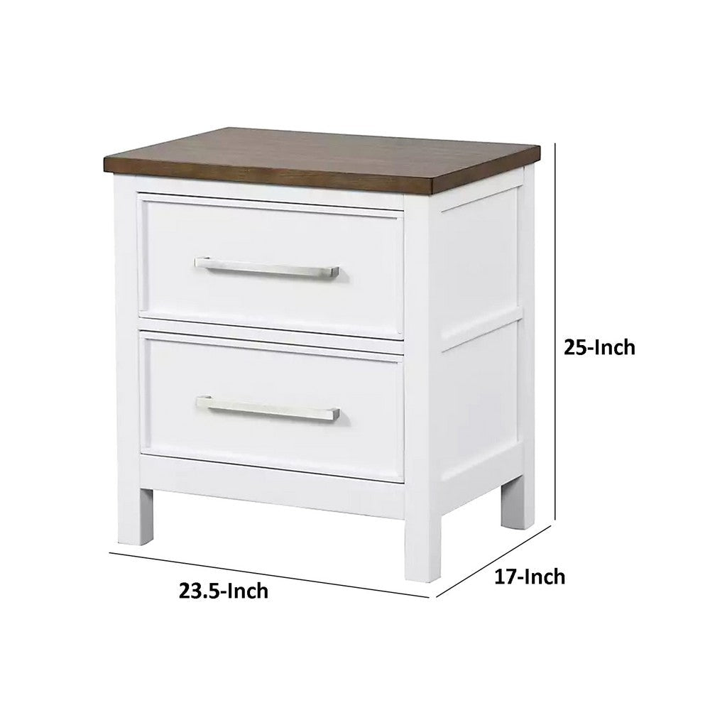 Tela Nightstand | 2 Drawers | Metal Handles | 25’’ | White Pinewood BM339307