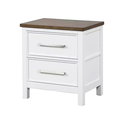 Tela Nightstand | 2 Drawers | Metal Handles | 25" | White Pinewood