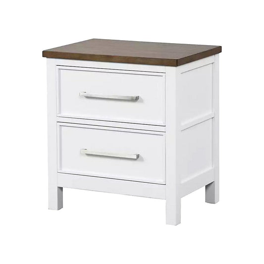 Tela Nightstand | 2 Drawers | Metal Handles | 25" | White Pinewood