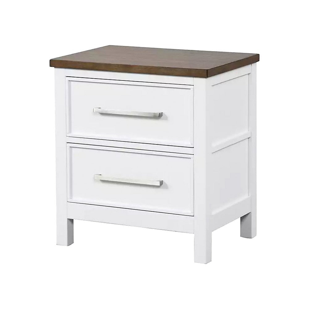 Tela Nightstand | 2 Drawers | Metal Handles | 25" | White Pinewood