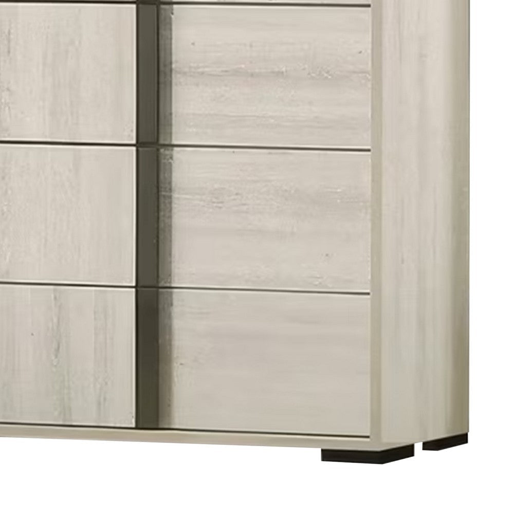 Hyao Tall Dresser Chest | 5 Drawers w Chrome Handles | White Wash Veneer BM339308