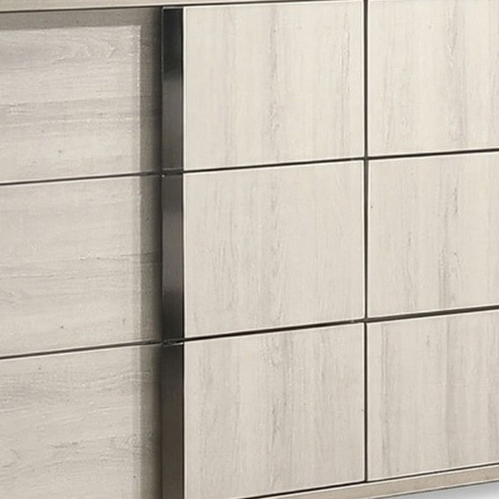 Hyao Wide Dresser | 6 Drawers w Chrome Handles | White Wash Veneer BM339309