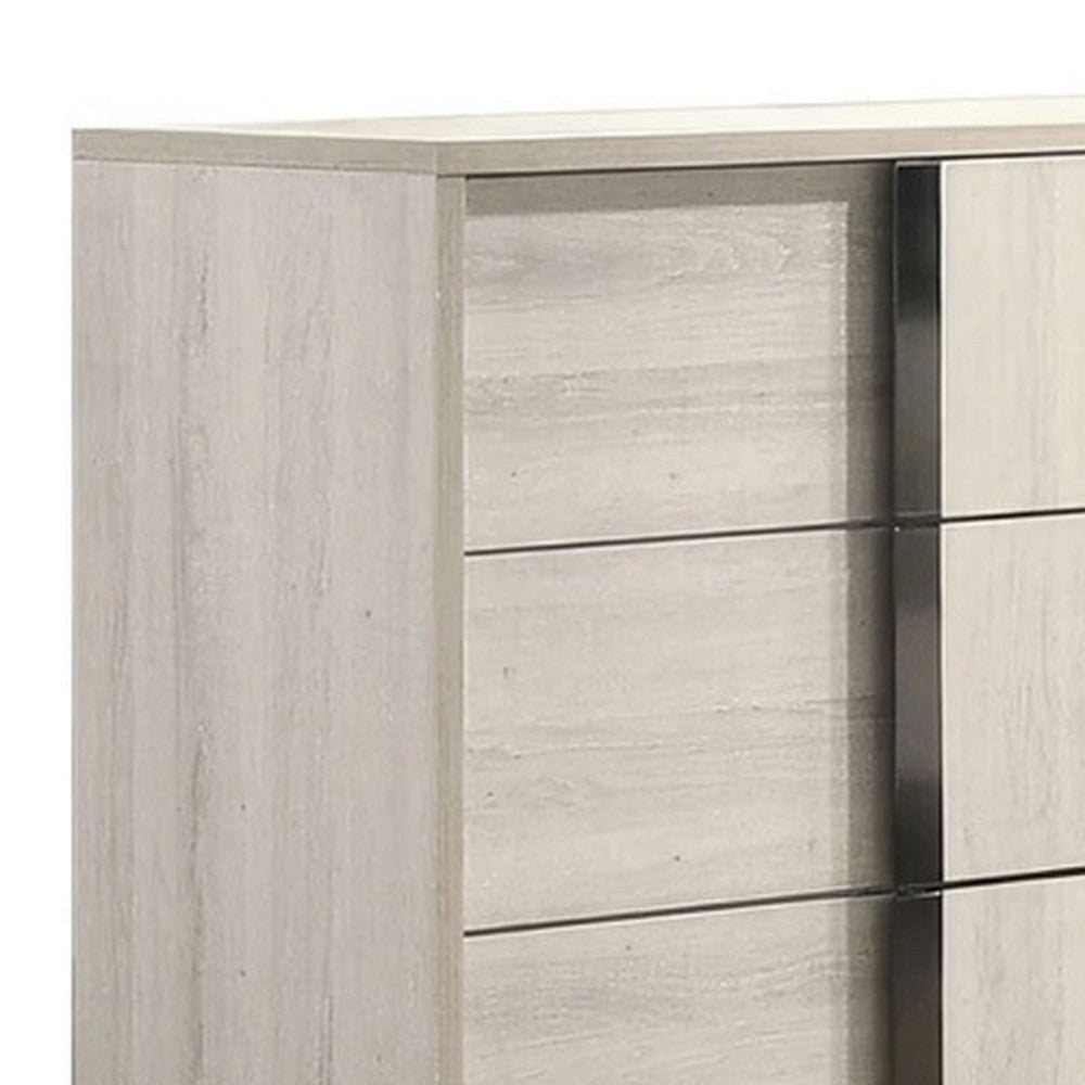 Hyao Wide Dresser | 6 Drawers w Chrome Handles | White Wash Veneer BM339309