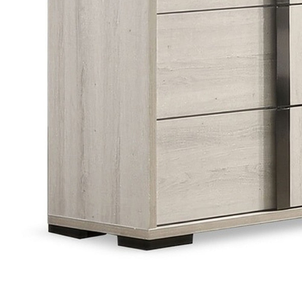 Hyao Wide Dresser | 6 Drawers w Chrome Handles | White Wash Veneer BM339309