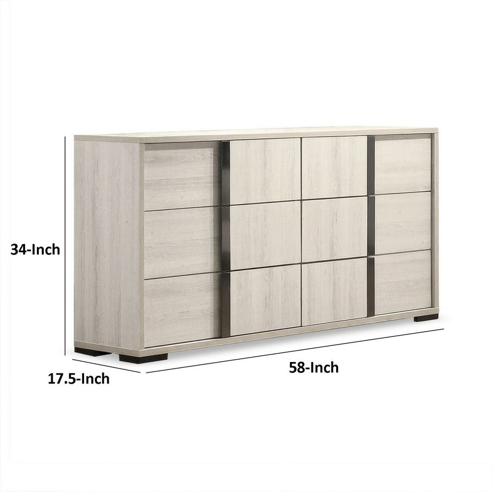Hyao Wide Dresser | 6 Drawers w Chrome Handles | White Wash Veneer BM339309