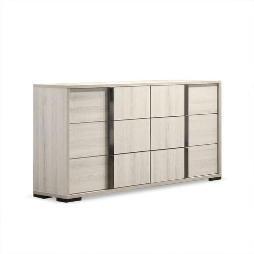 Hyao Wide Dresser | 6 Drawers w Chrome Handles | White Wash Veneer