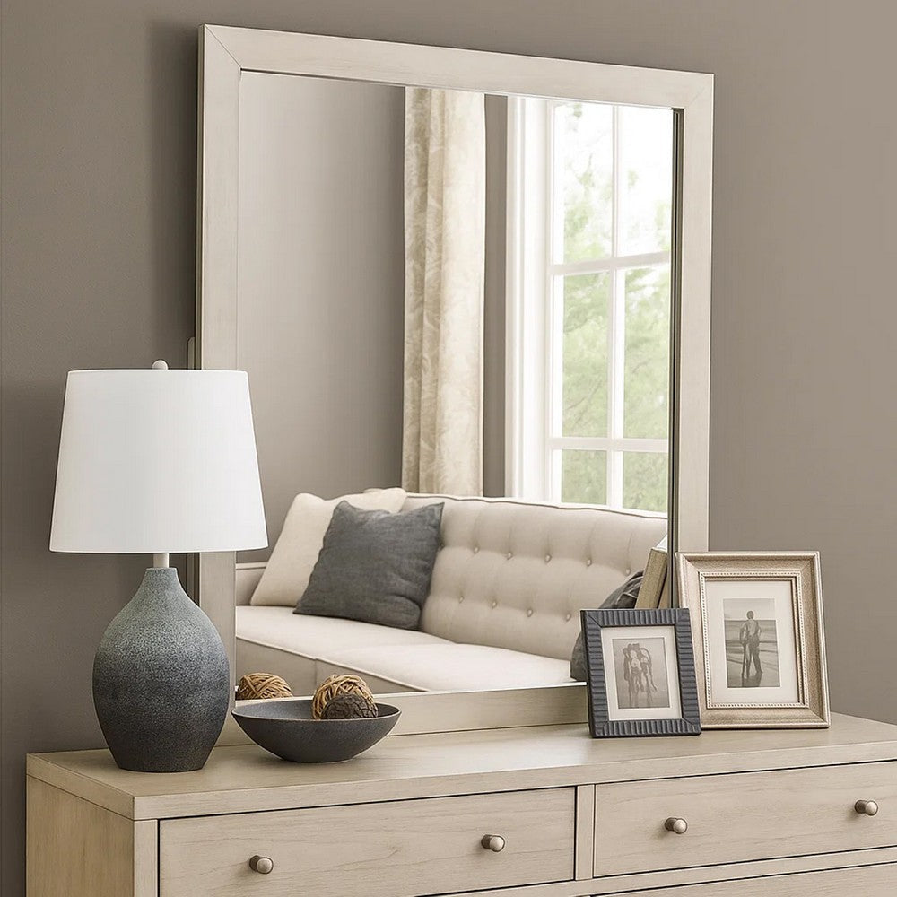 Hyao Dresser Mirror | White Wash Veneer | 38’’ Square Frame BM339310