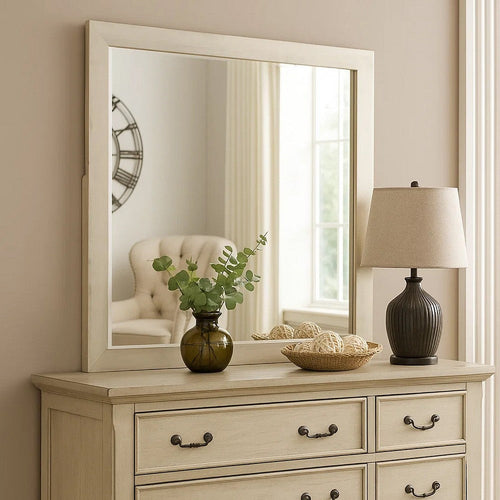 Hyao Dresser Mirror | White Wash Veneer | 38’’ Square Frame BM339310