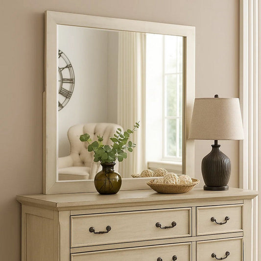 Hyao Dresser Mirror | White Wash Veneer | 38’’ Square Frame BM339310