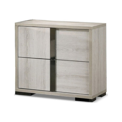 Hyao Nightstand | 26" | 2 Drawers | Chrome Handles | White Wash Veneer