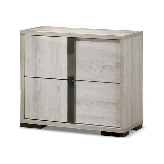 Hyao Nightstand | 26" | 2 Drawers | Chrome Handles | White Wash Veneer