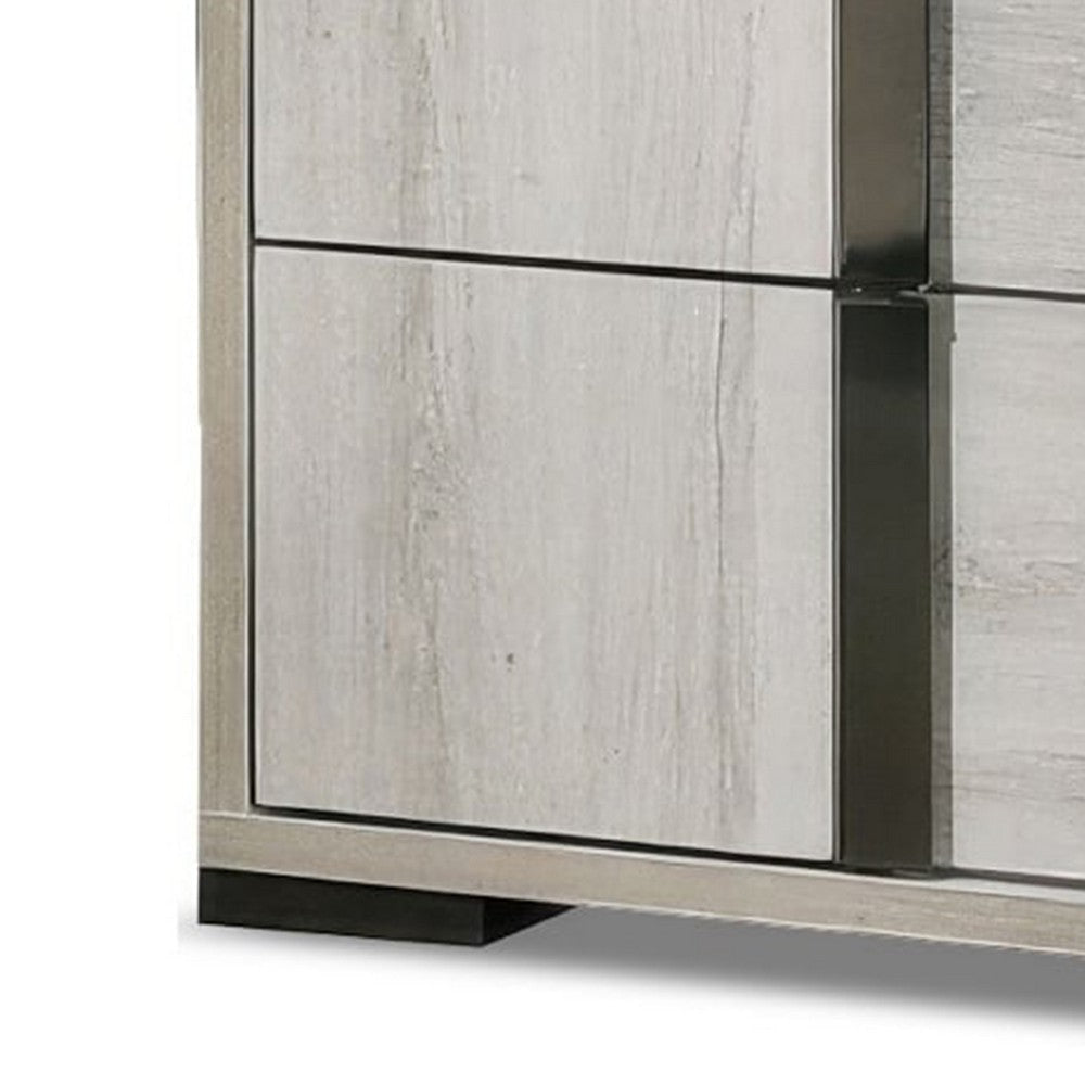 Hyao Nightstand | 26’’ | 2 Drawers | Chrome Handles | White Wash Veneer BM339311