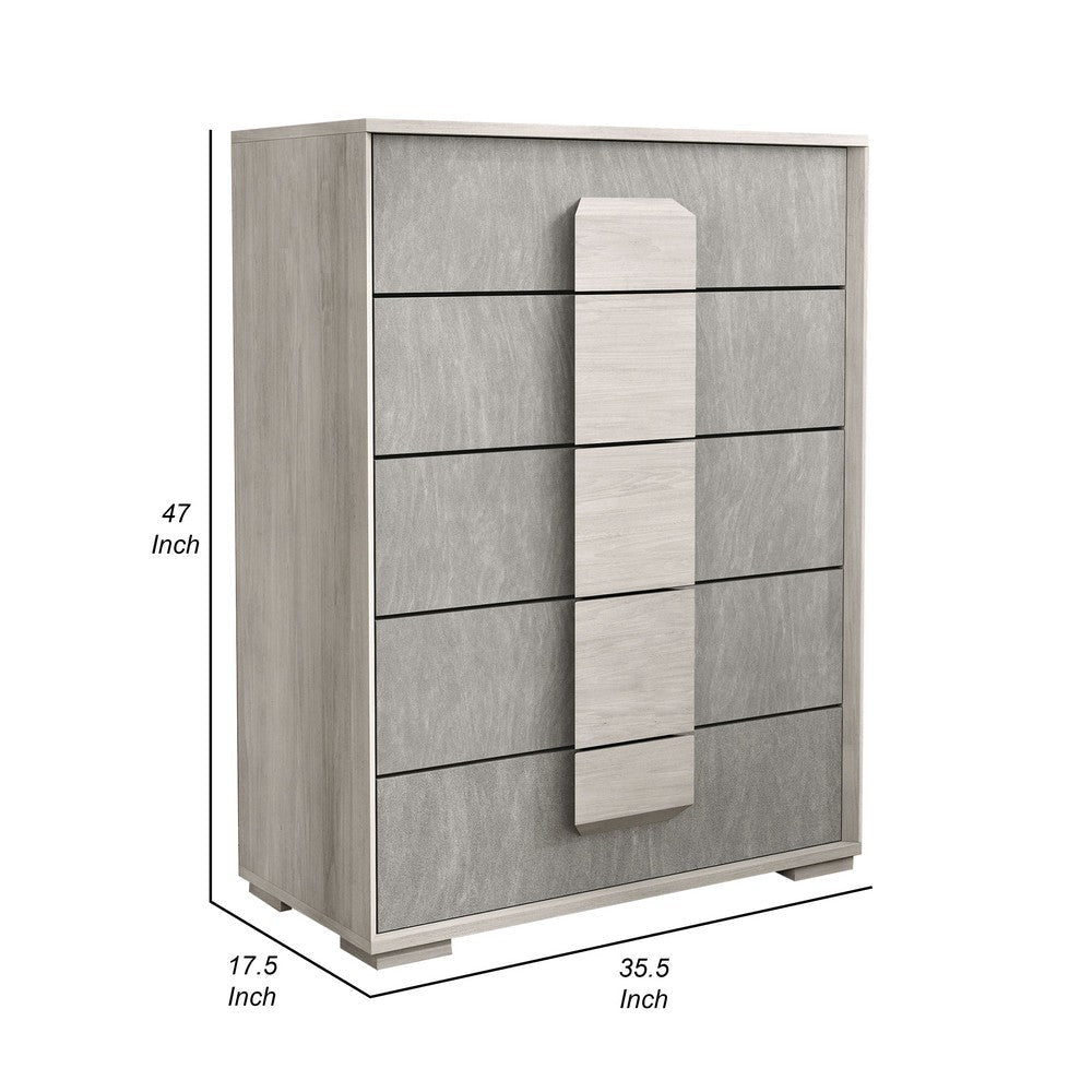 Nomi Tall Dresser Chest | 5 Drawers and Melamine Top | Stone Gray Front BM339312