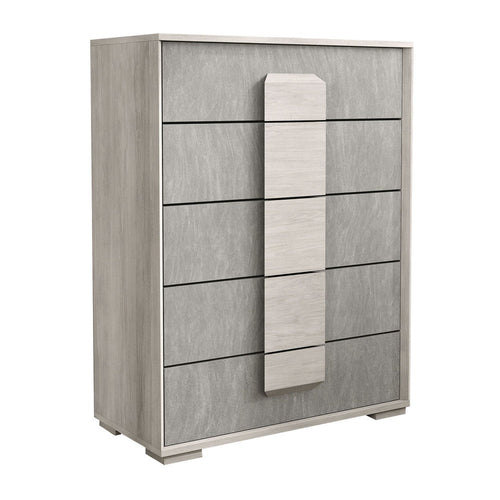 Nomi Tall Dresser Chest | 5 Drawers and Melamine Top | Stone Gray Front