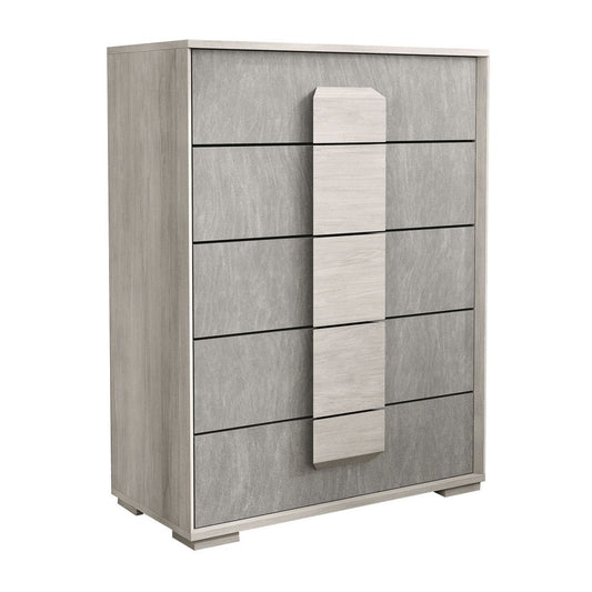 Nomi Tall Dresser Chest | 5 Drawers and Melamine Top | Stone Gray Front