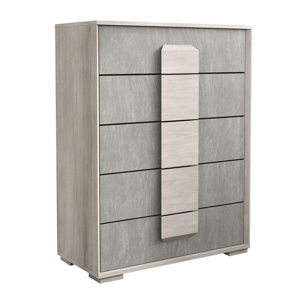 Nomi Tall Dresser Chest | 5 Drawers and Melamine Top | Stone Gray Front