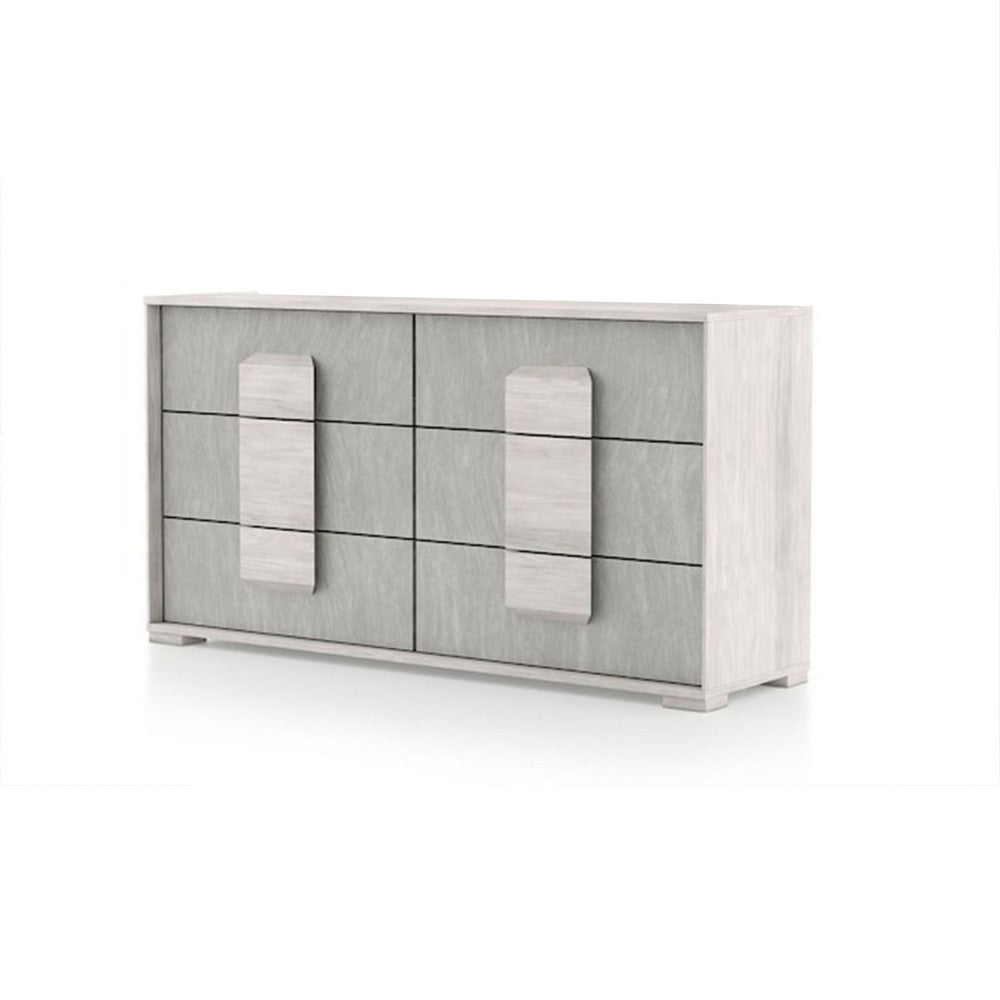 Nomi Wide Dresser | 6 Drawers and Melamine Top | Stone Gray Front