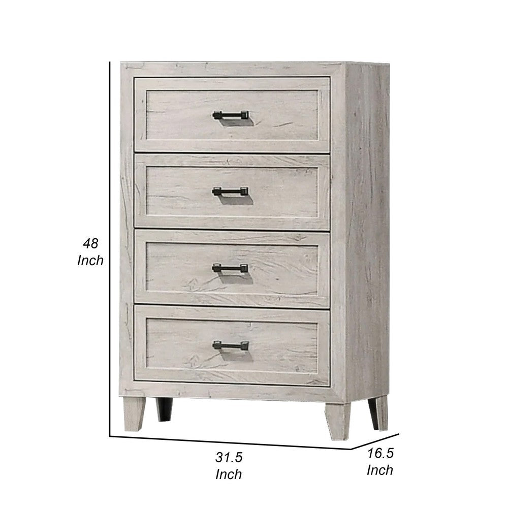 Miot Tall Dresser Chest | 4 Drawers w Metal Handles | White Wash Wood BM339316