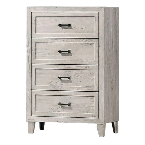 Miot Tall Dresser Chest | 4 Drawers w Metal Handles | White Wash Wood