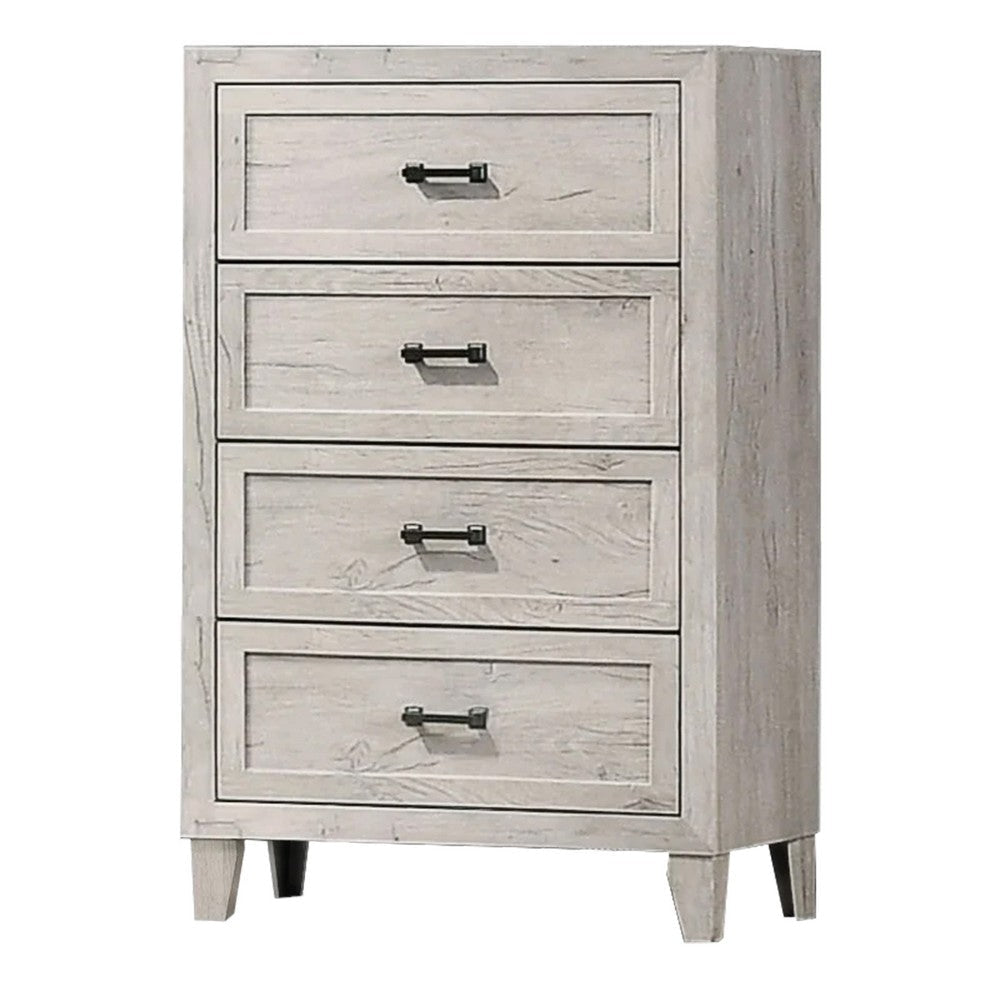 Miot Tall Dresser Chest | 4 Drawers w Metal Handles | White Wash Wood