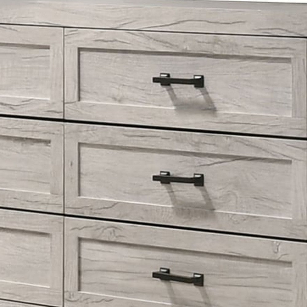 Miot Wide Dresser | 6 Drawers w Metal Handles | White Wash Wood BM339317