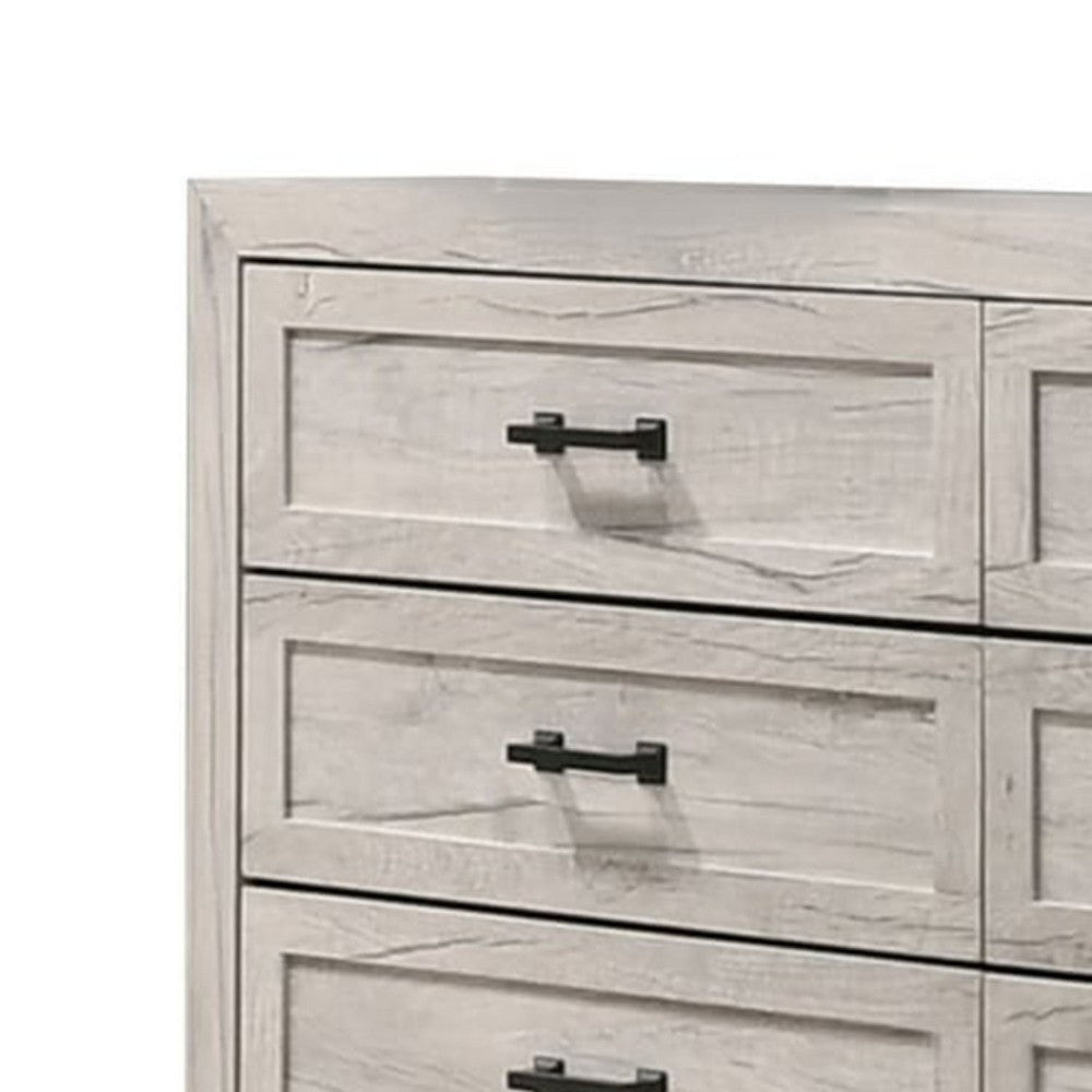 Miot Wide Dresser | 6 Drawers w Metal Handles | White Wash Wood BM339317