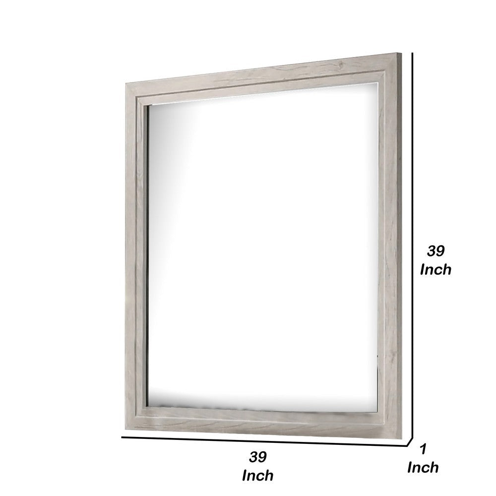 Miot Dresser Mirror | 39’’ Square Wood Frame | White Wash BM339318