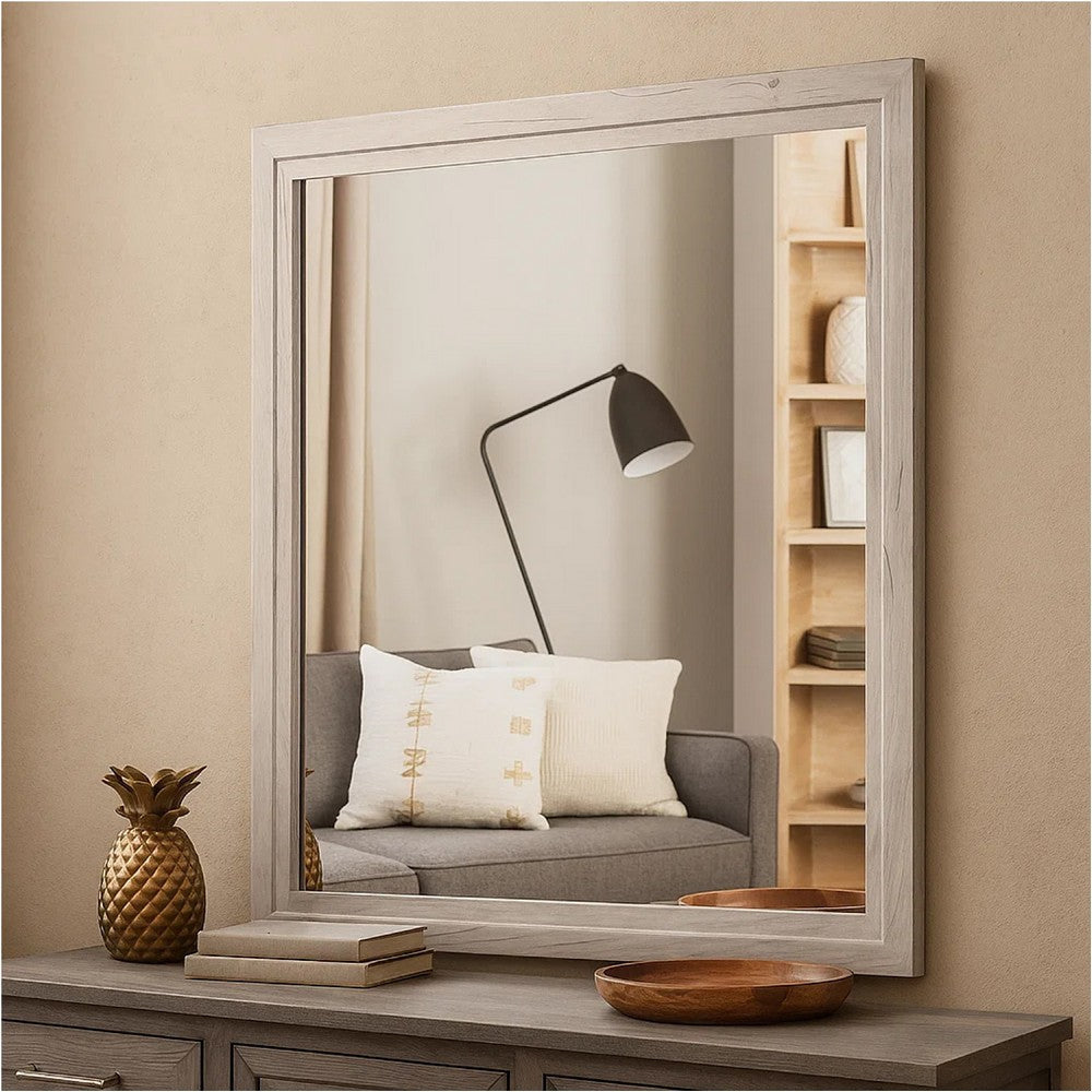 Miot Dresser Mirror | 39’’ Square Wood Frame | White Wash BM339318