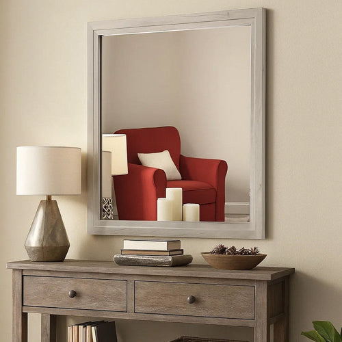 Miot Dresser Mirror | 39’’ Square Wood Frame | White Wash BM339318