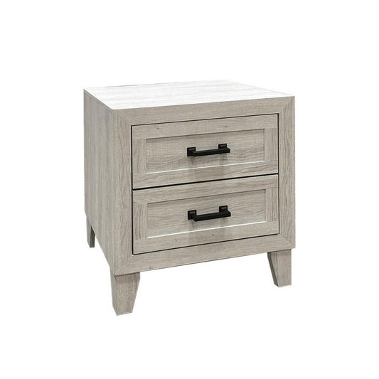 Miot Nightstand | 2 Drawers w Metal Handles | White Wash Wood | 24"